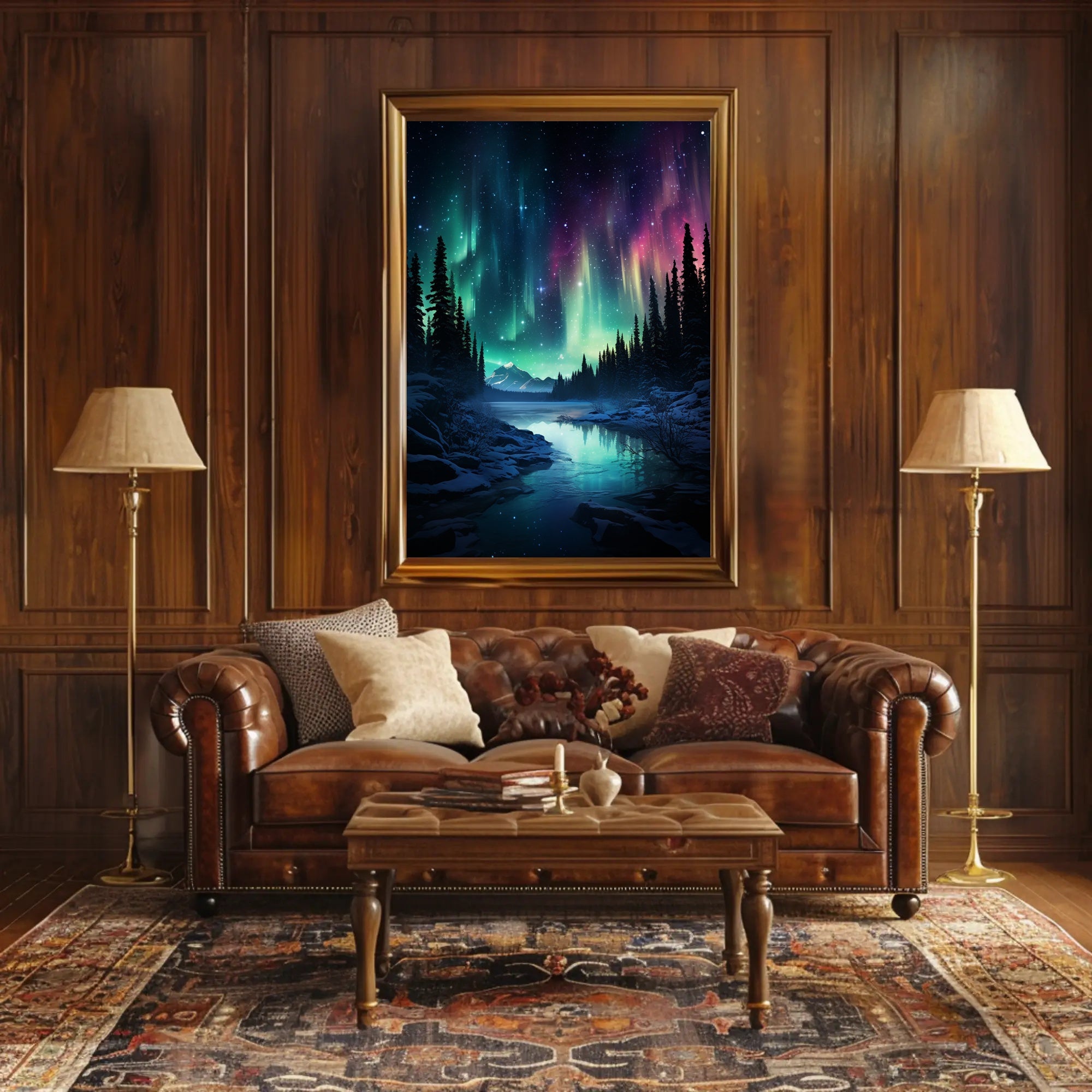 Aurora Borealis Over A Winter Landscape Poster