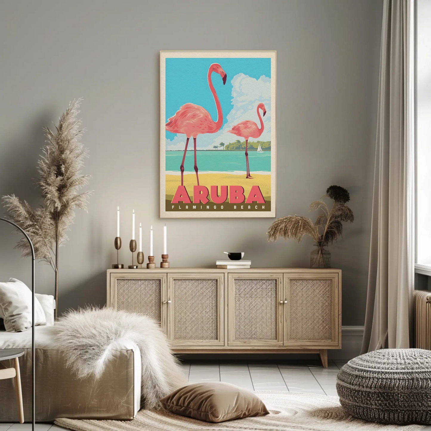 Vintage Poster Aruba Flamingo Beach