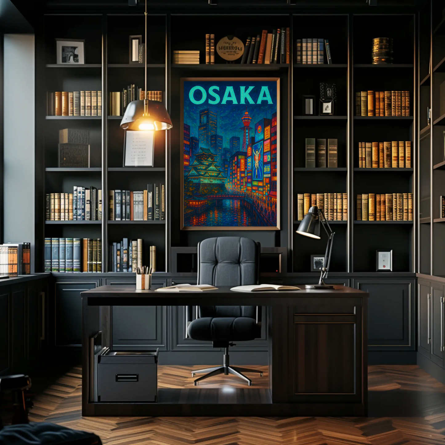 Osaka Neon and Castle Night Travel Poster