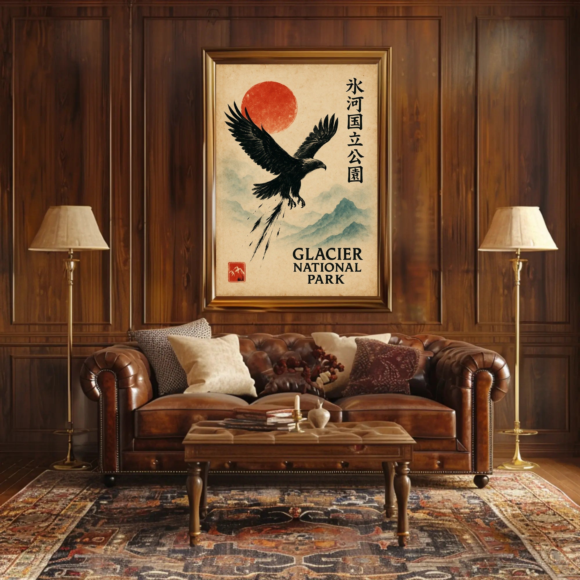 Vintage Glacier Park Poster with Japanese Artistic Flair