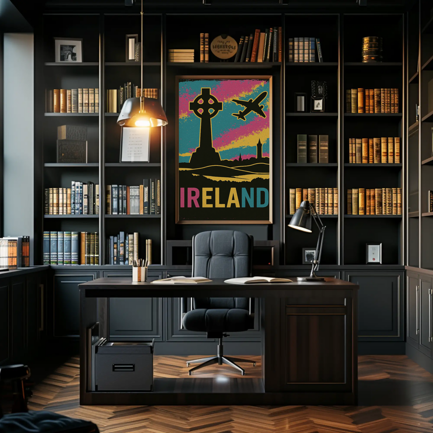 Ireland Celtic Cross Air Travel Retro Poster
