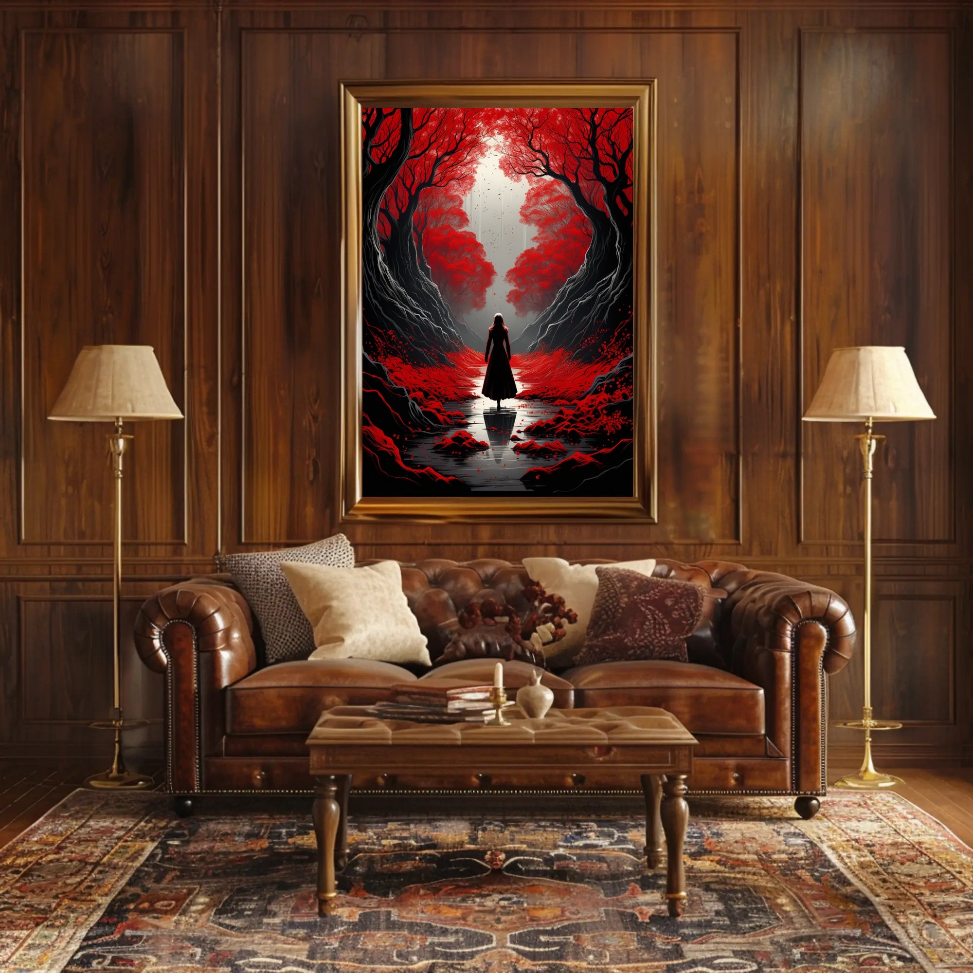 Enchanted Red Forest Poster