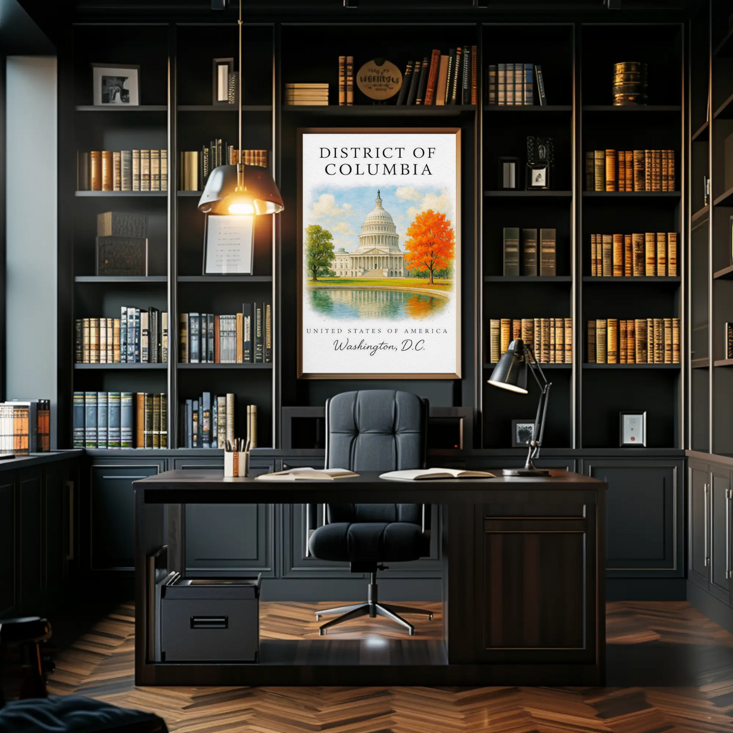 Washington DC Capitol Autumn Reflection Travel Poster