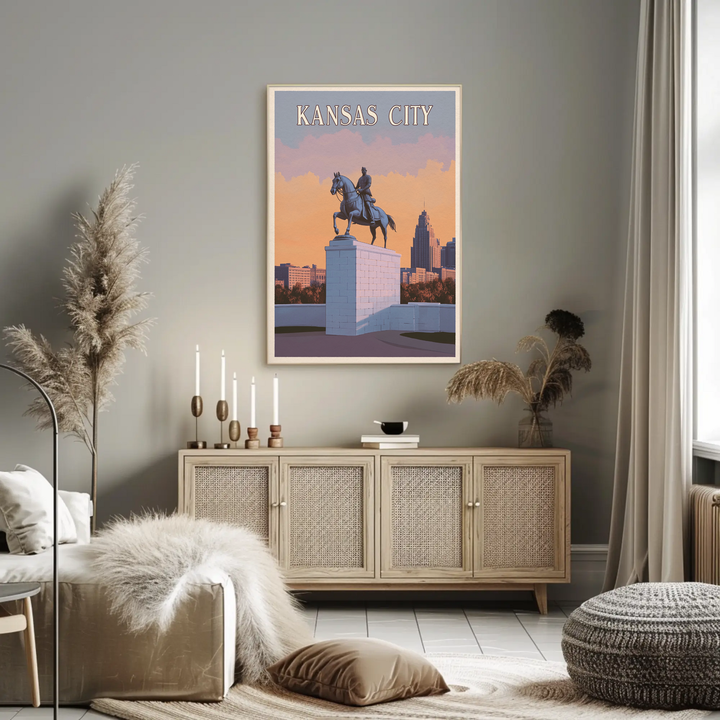 Kansas City Vintage Poster Sunset Statue