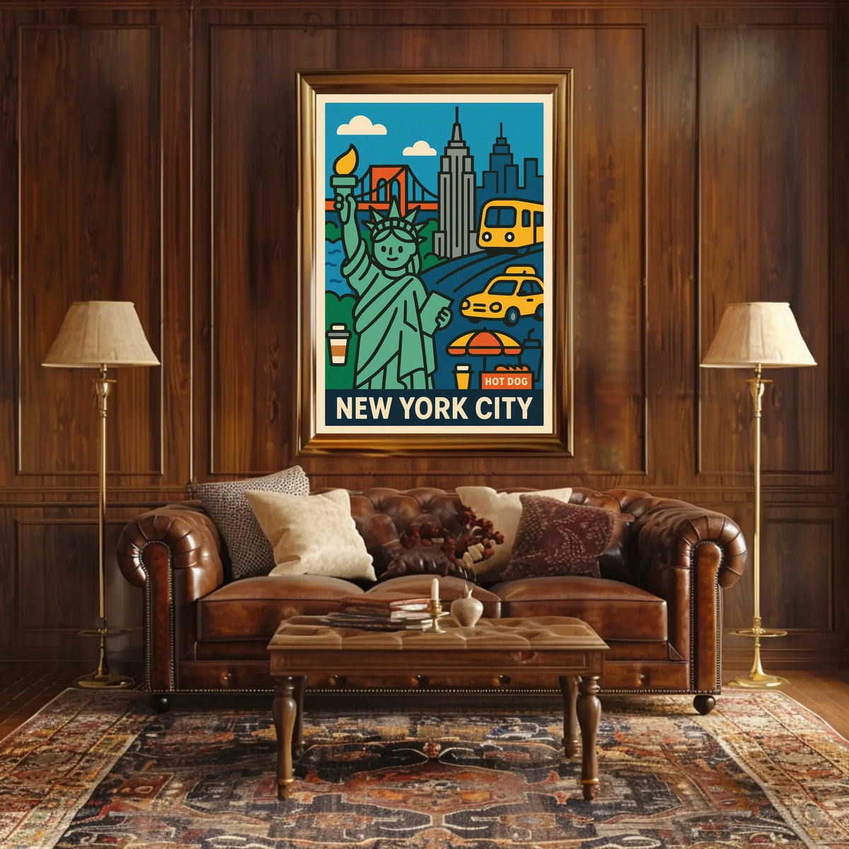 New York City Poster Vintage Cityscape Skyline Wall Art