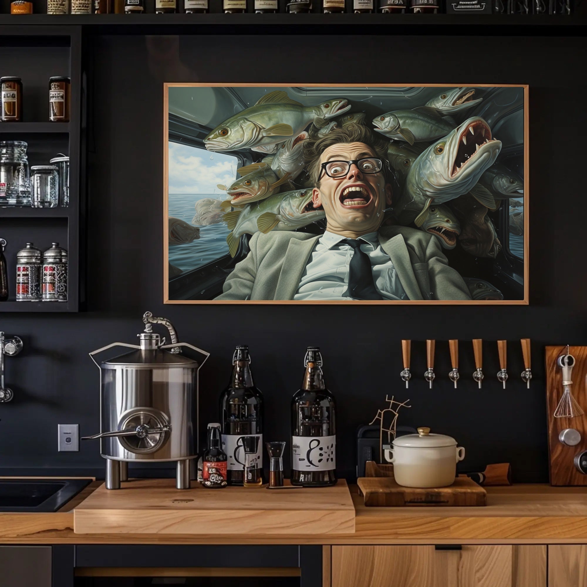 Fish-Filled Car Surreal Art Comedy Poster