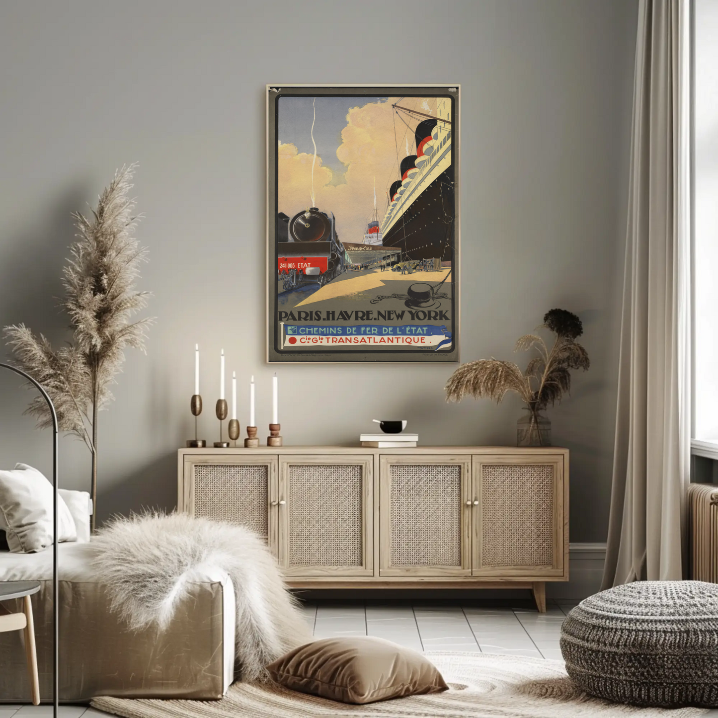 Paris To New York Vintage Travel Poster Railway Ocean
