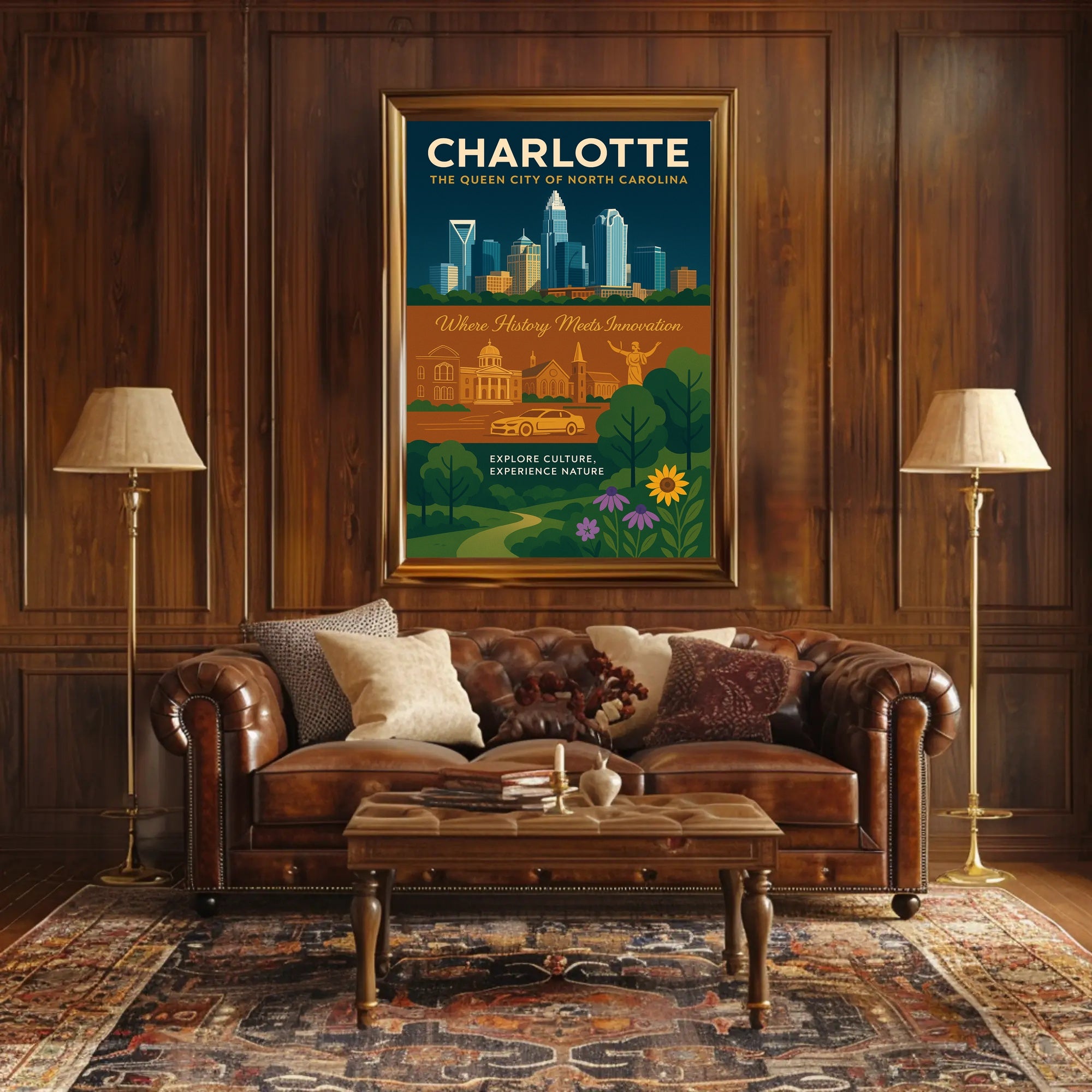 Charlotte's Skyline and Heritage Urban or Cityscape Poster PosterGoat