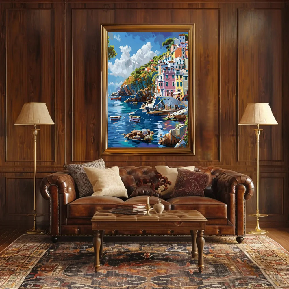 Mediterranean Coastal Village Impressionistic Art Poster