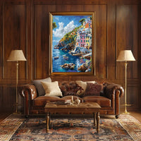 Mediterranean Coastal Village Impressionistic Art Poster