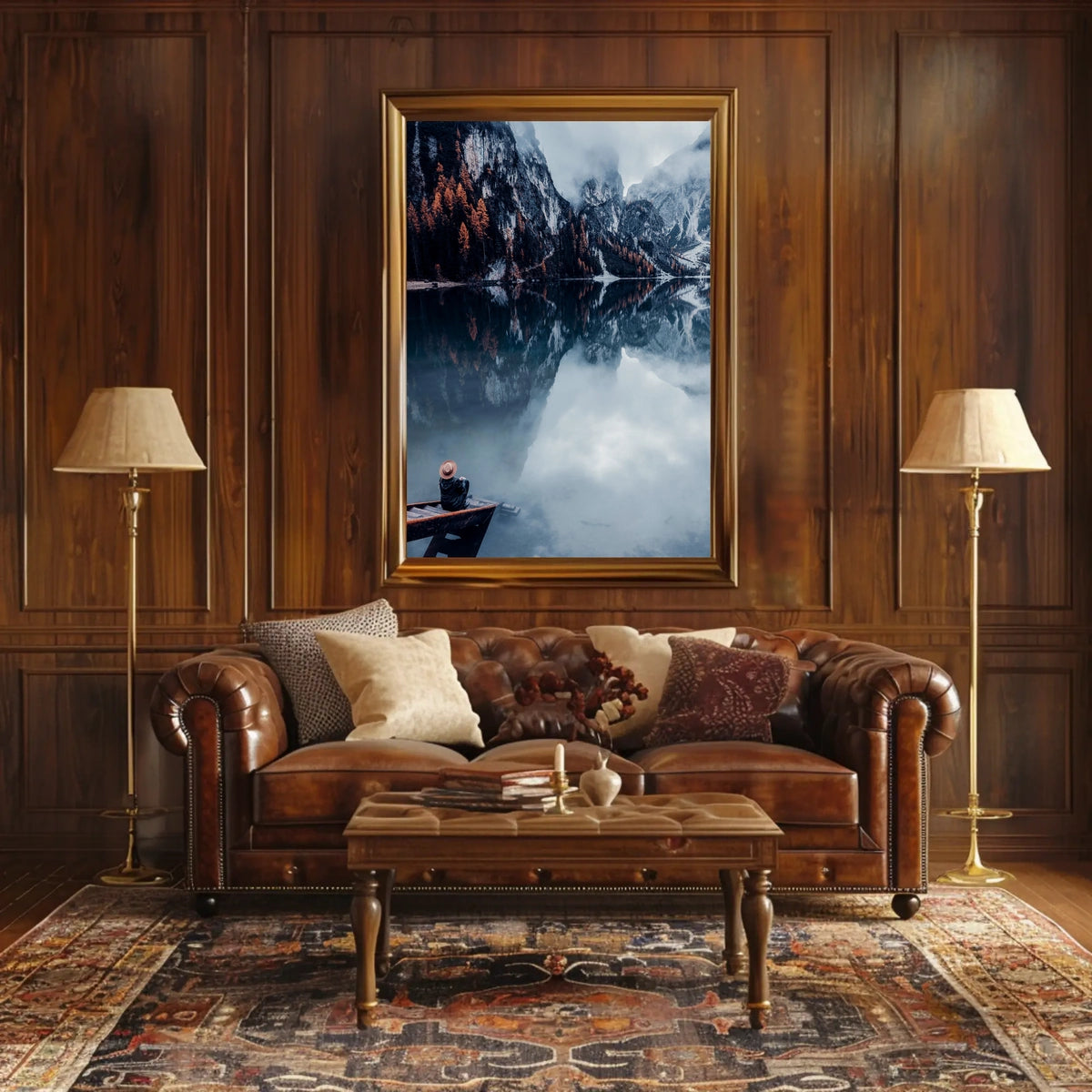 Serene Mountain Lake Autumn Reflection Art Poster