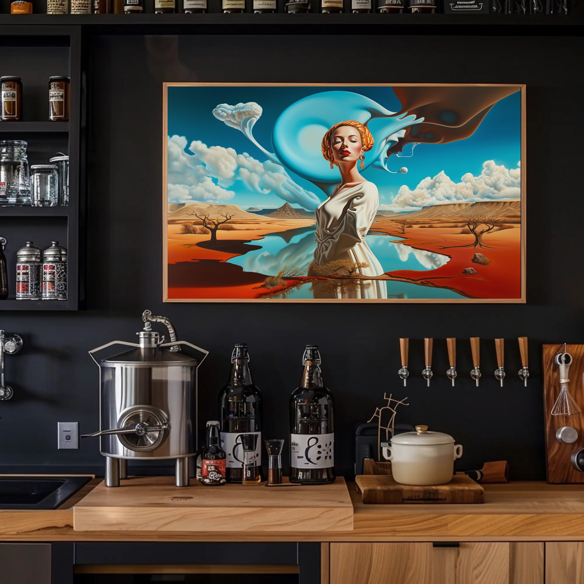 Surreal Desert Landscape with Dreamlike Elements - Artistic Poster