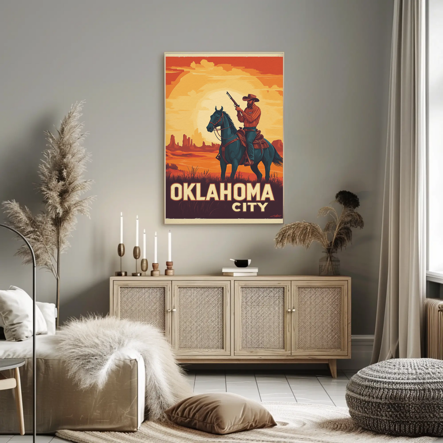Oklahoma City Vintage Poster - Cowboy Sunset