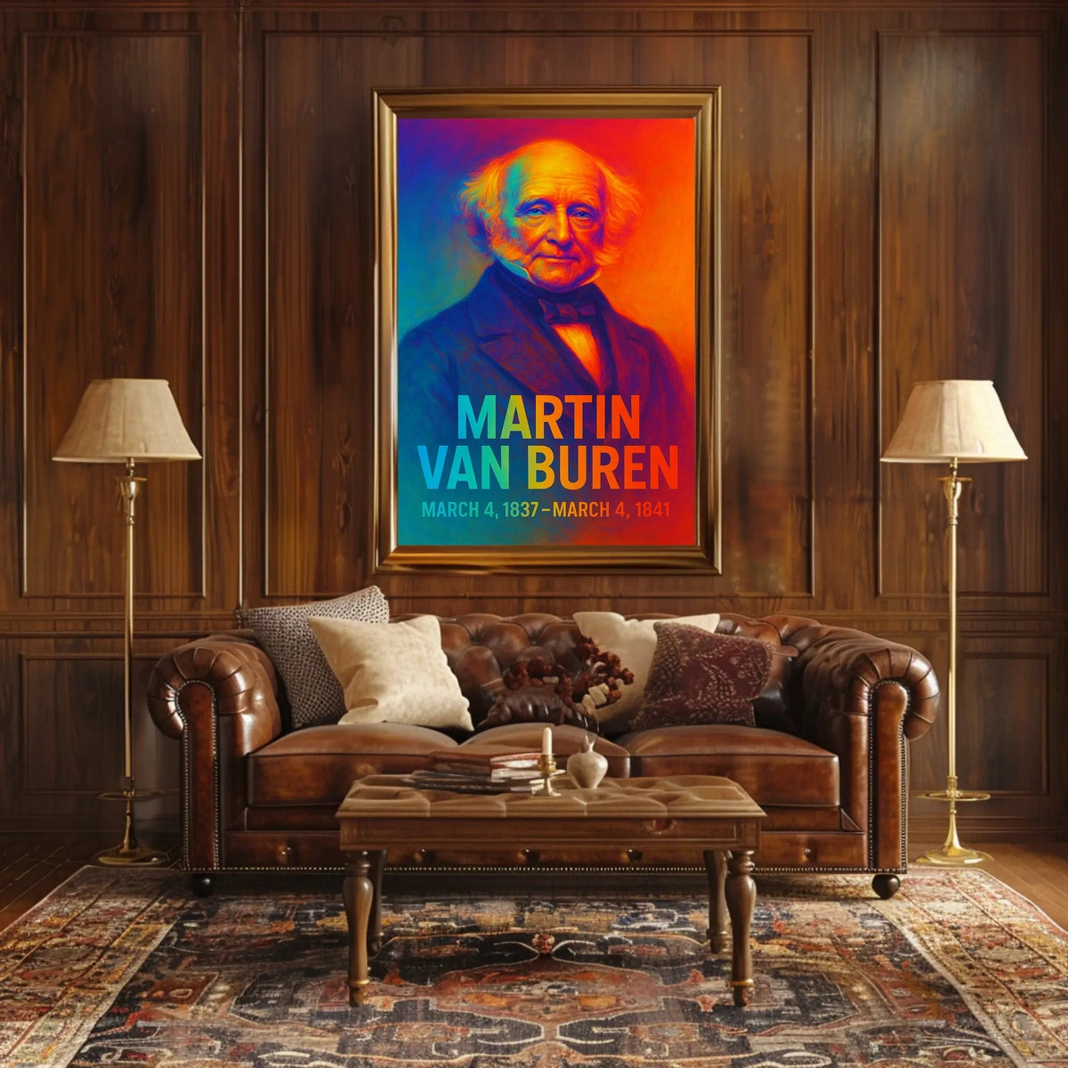 Martin Van Buren 8th President of the United States Neon Gradient Overlay Poster