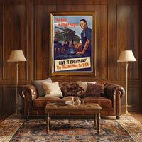 WWII Industrial Support Poster Emphasizing American War Effort