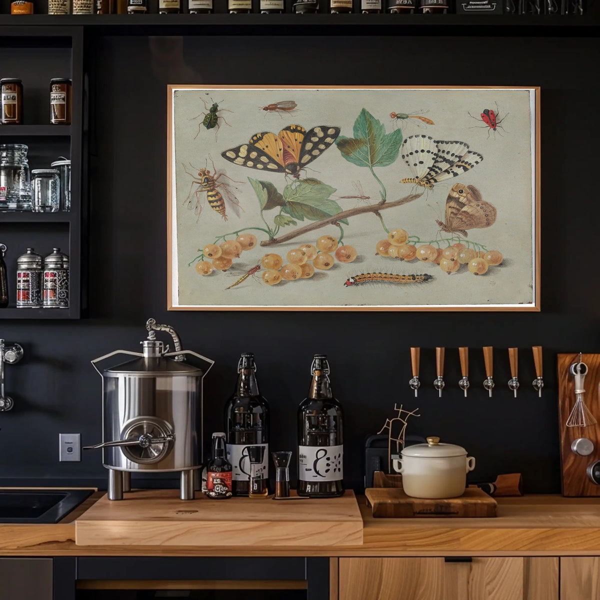 Insect and Foliage Vintage Botanical Illustration Educational Poster