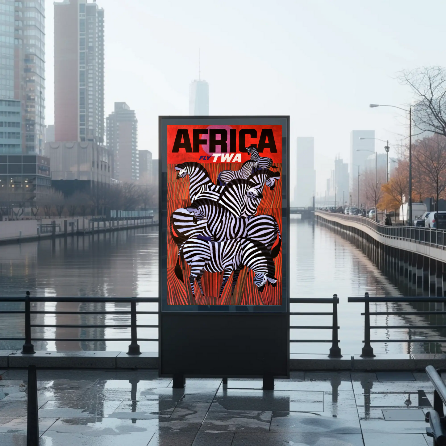1960s AFrica - Fly TWA Vintage Style Travel Poster