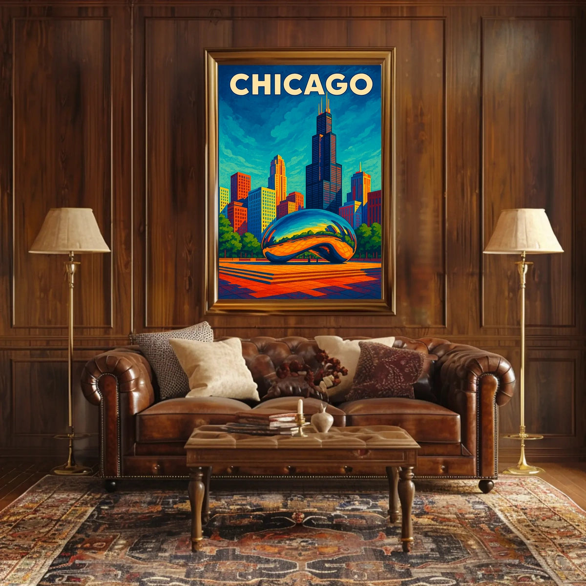 Chicago Skyline And Cloud Gate Poster