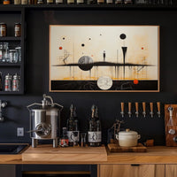 Surrealist Minimalist Scene with Celestial Bodies: Artistic Poster