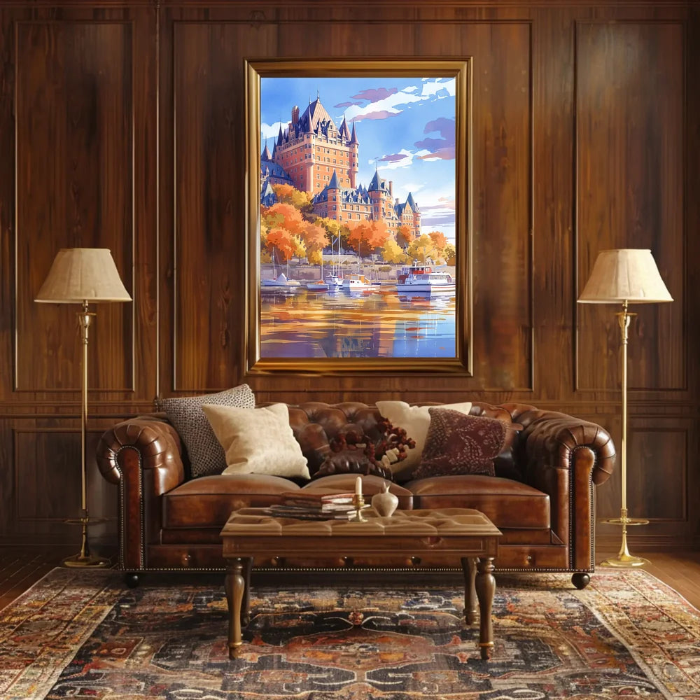 Historic Castle and Waterfront Autumn Art Poster