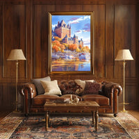 Historic Castle and Waterfront Autumn Art Poster
