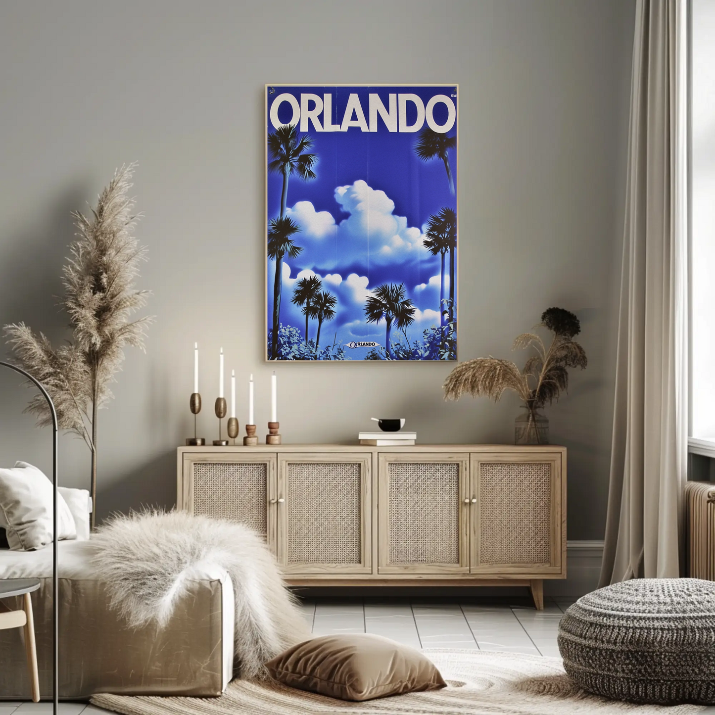 Orlando Florida Palm Trees Clouds Vintage Travel Poster