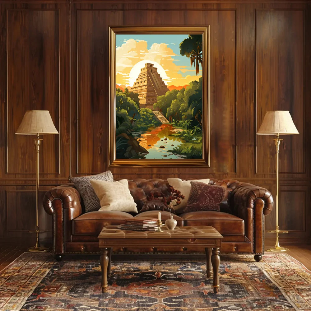 Mayan Pyramid in Lush Jungle Art Poster