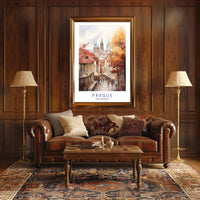 Prague Autumn Watercolor Illustration Urban or Cityscape Poster PosterGoat