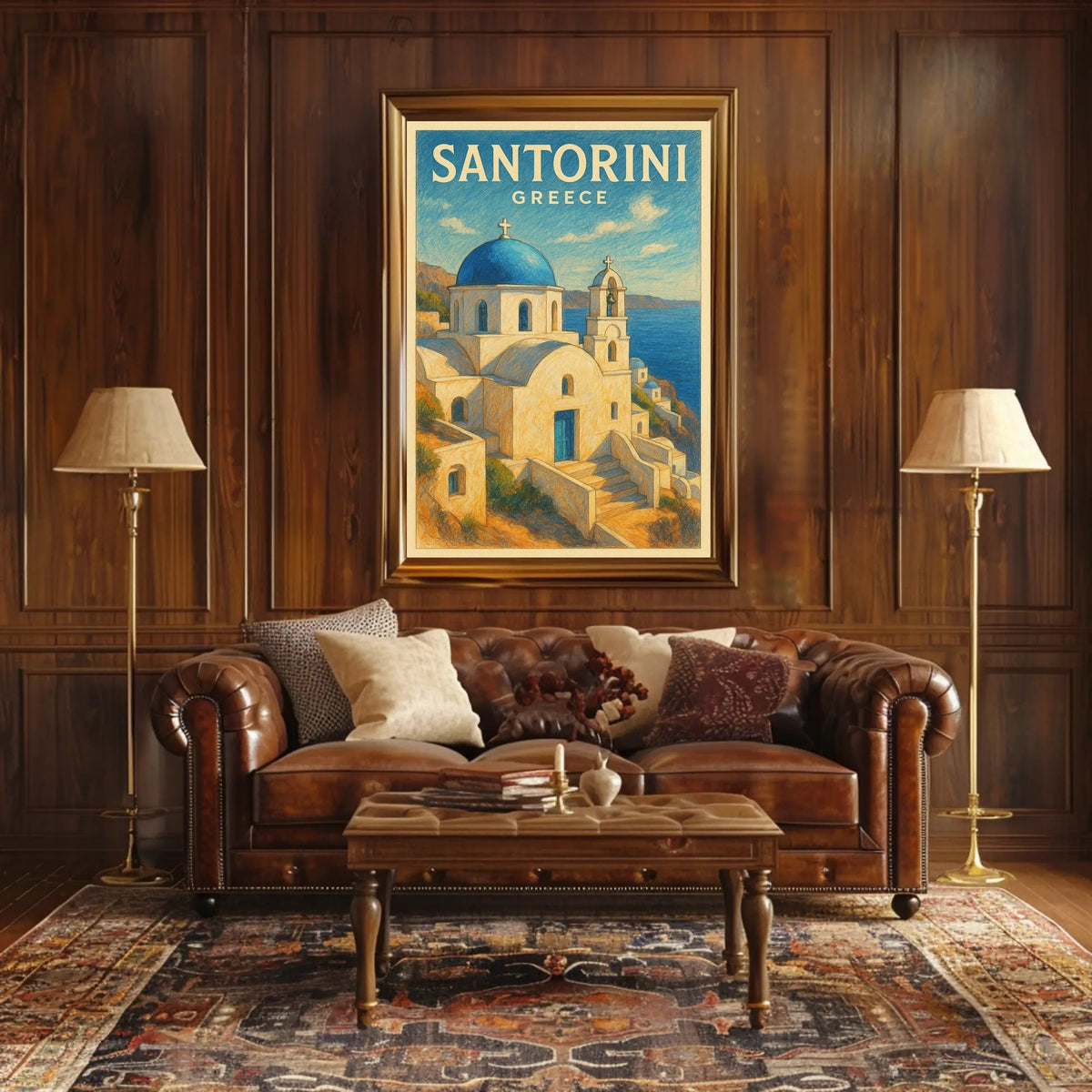Santorini Greece Vintage Travel Lovers Poster