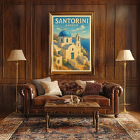 Santorini Greece Vintage Travel Lovers Poster