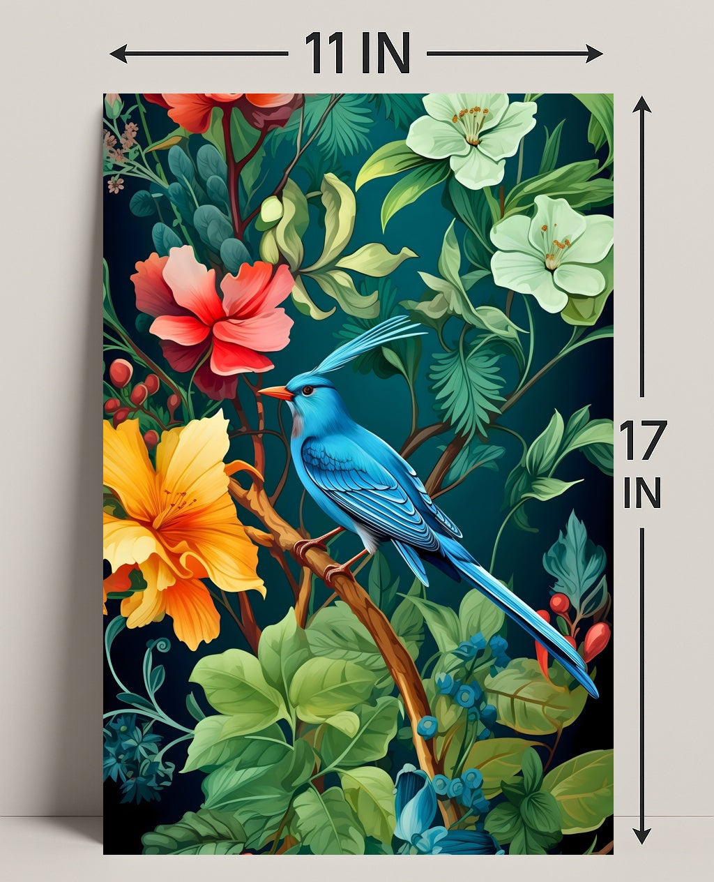 Tropical Bird and Flowers Vibrant Art Animal Poster