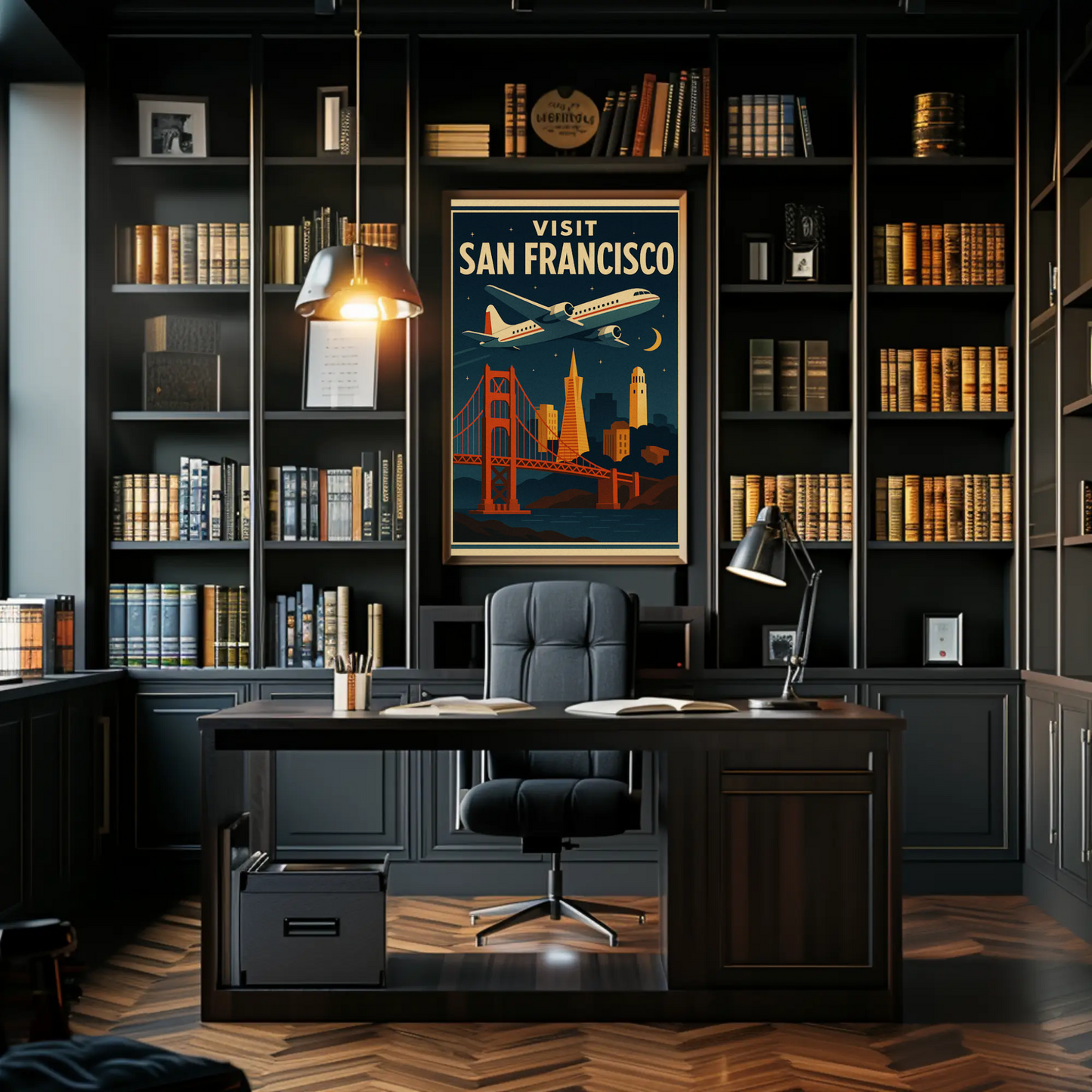 Visit San Francisco Night Flight Bridge City Travel Poster