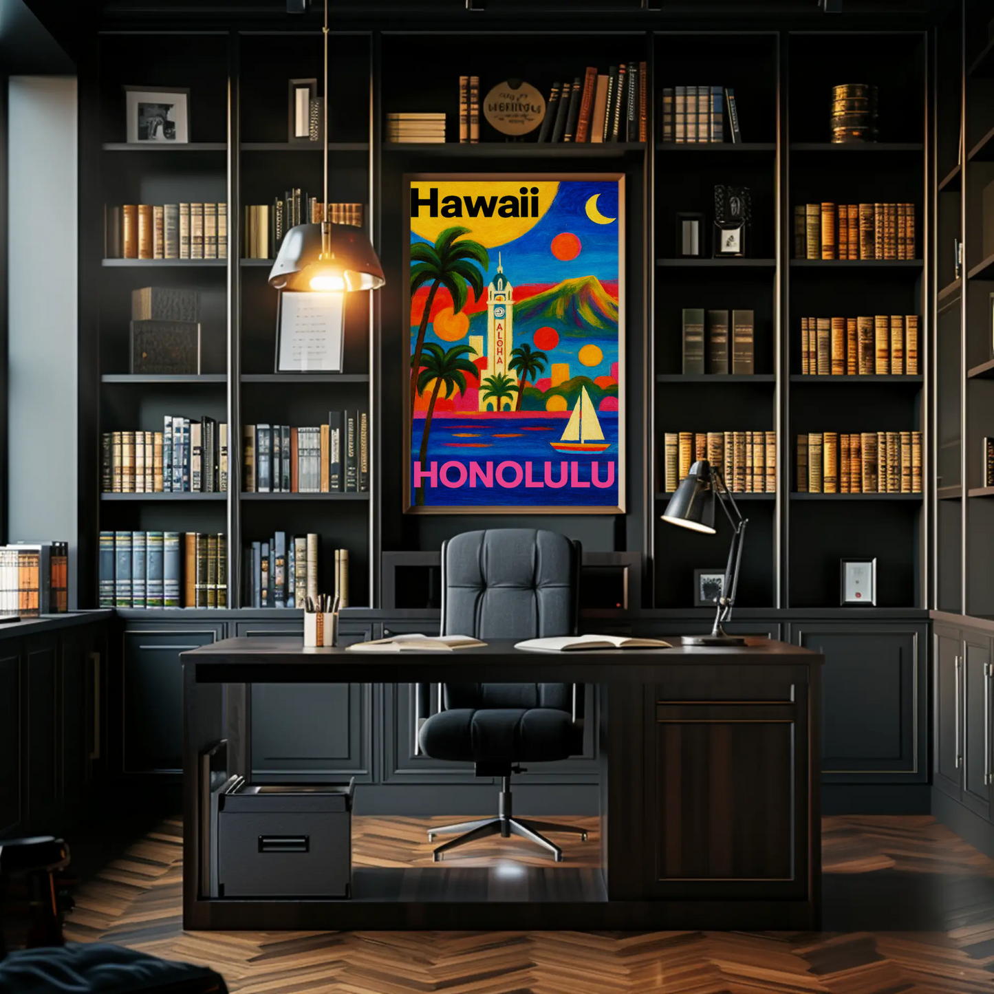 Honolulu Hawaii Tower View With Sunset Colors Travel Poster
