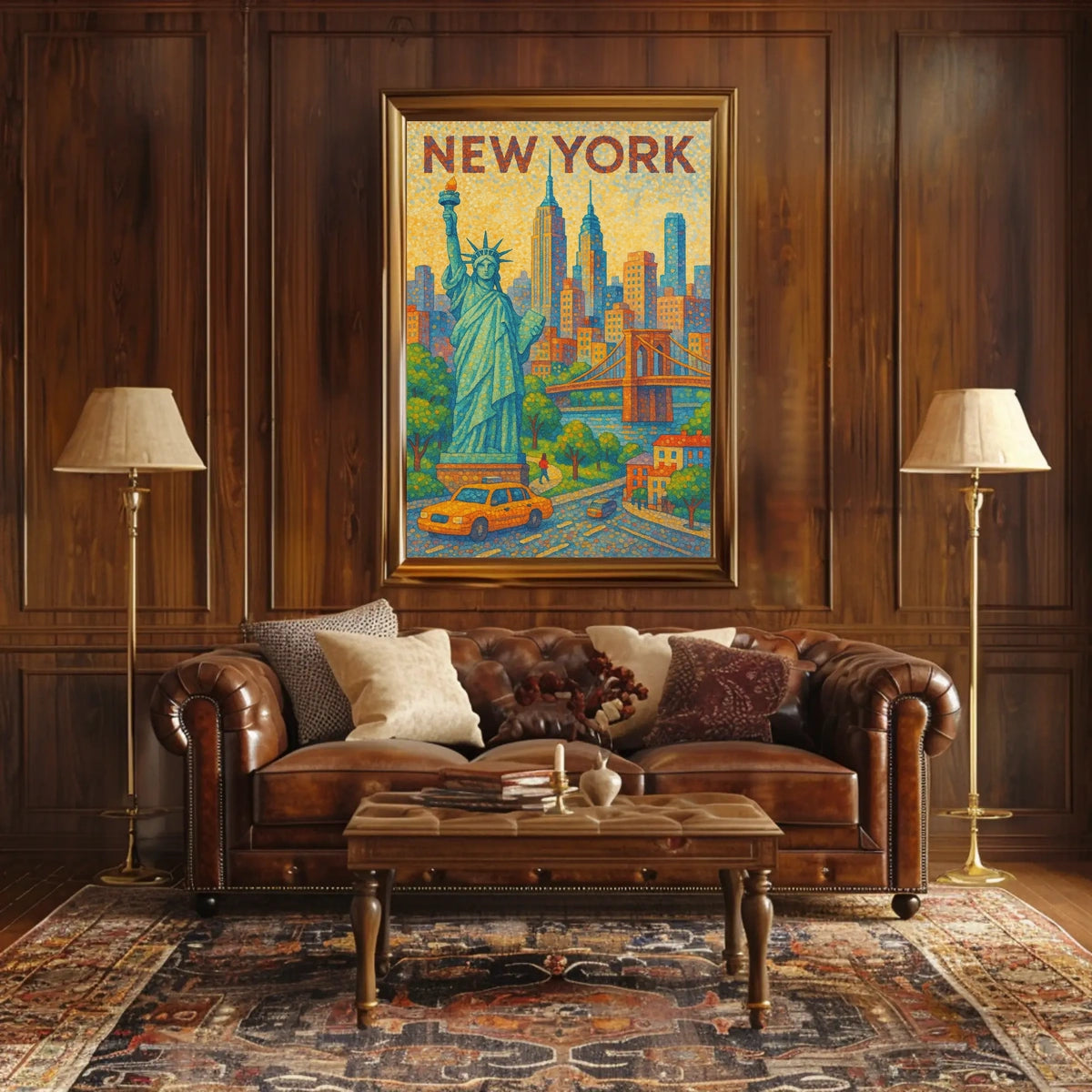 New York City Vibrant Pointillism Art Poster Modern Wall Art