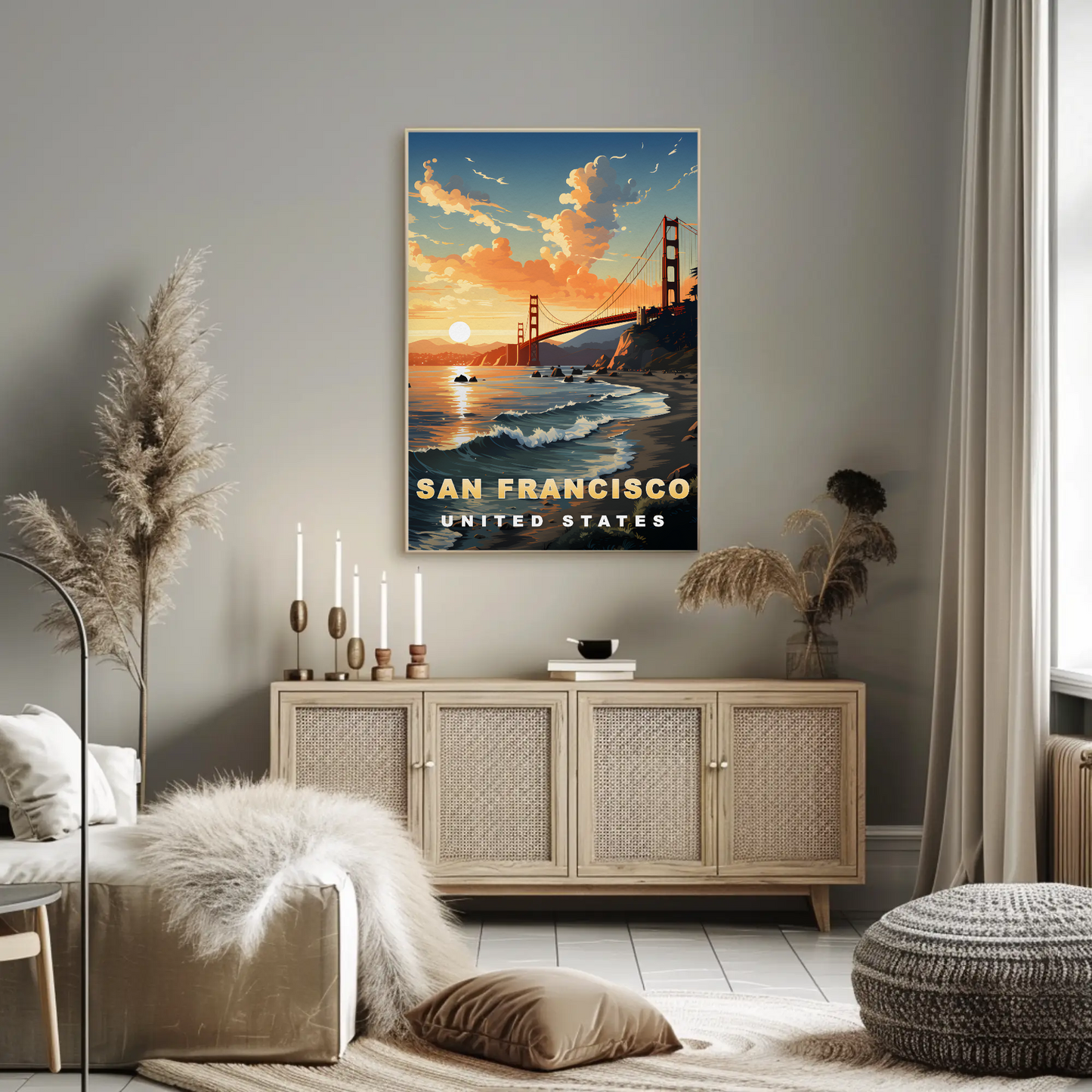 San Francisco Golden Gate Sunset Vintage Travel Poster
