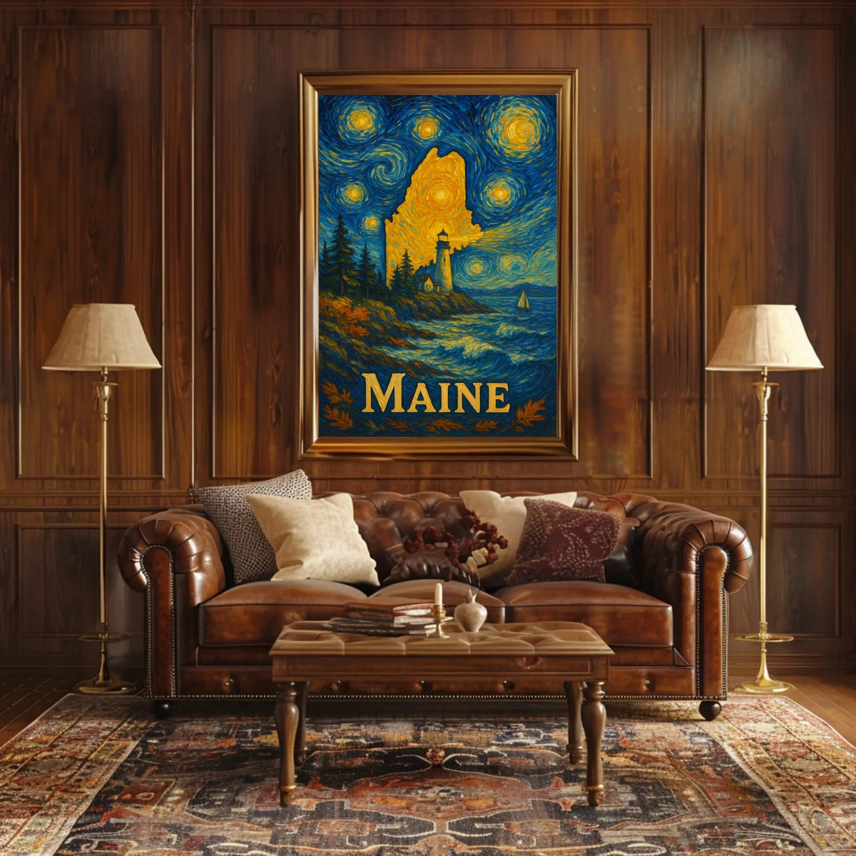 Maine's Starry Night Lighthouse Artistic Poster