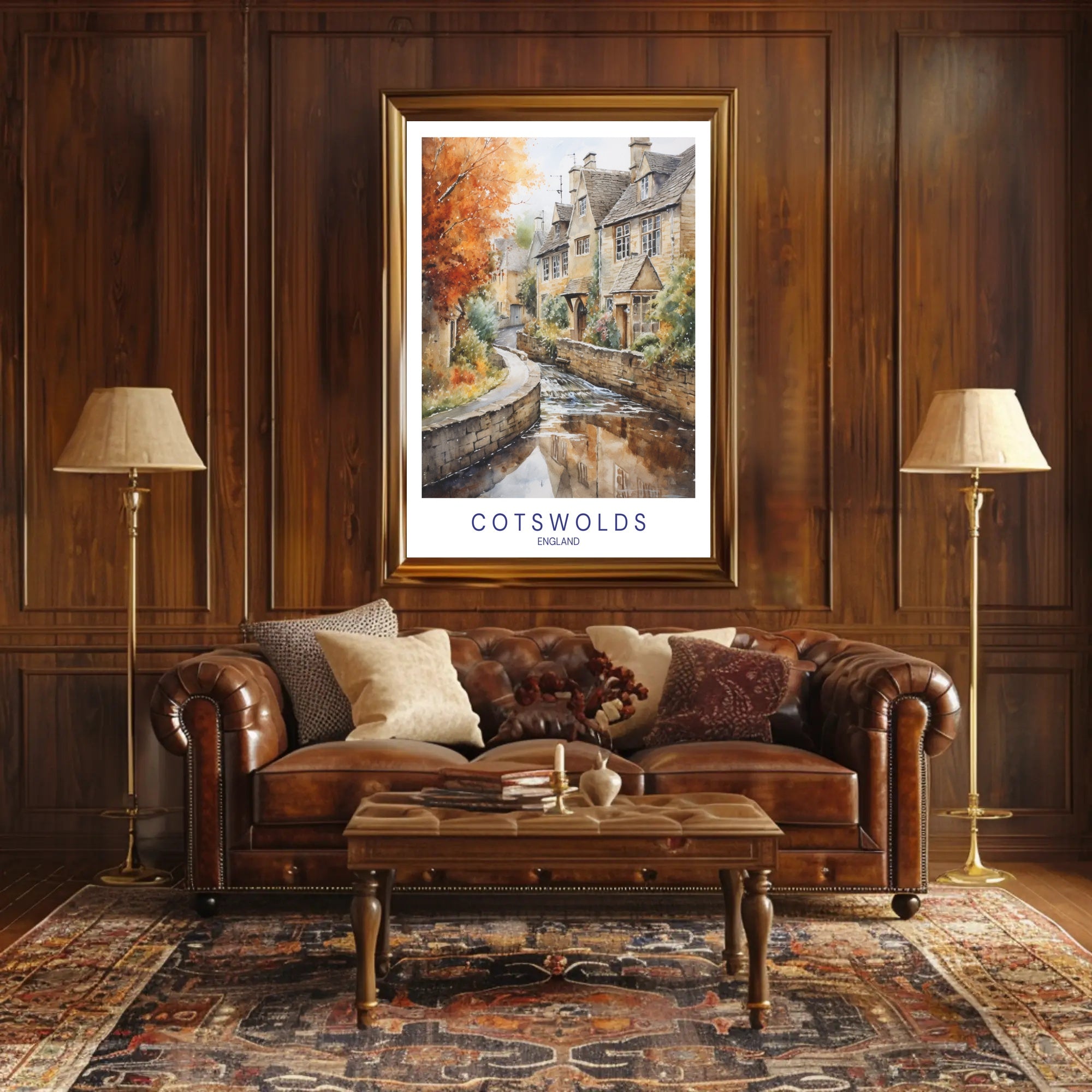 Cotswolds English Countryside Watercolor Travel Poster PosterGoat