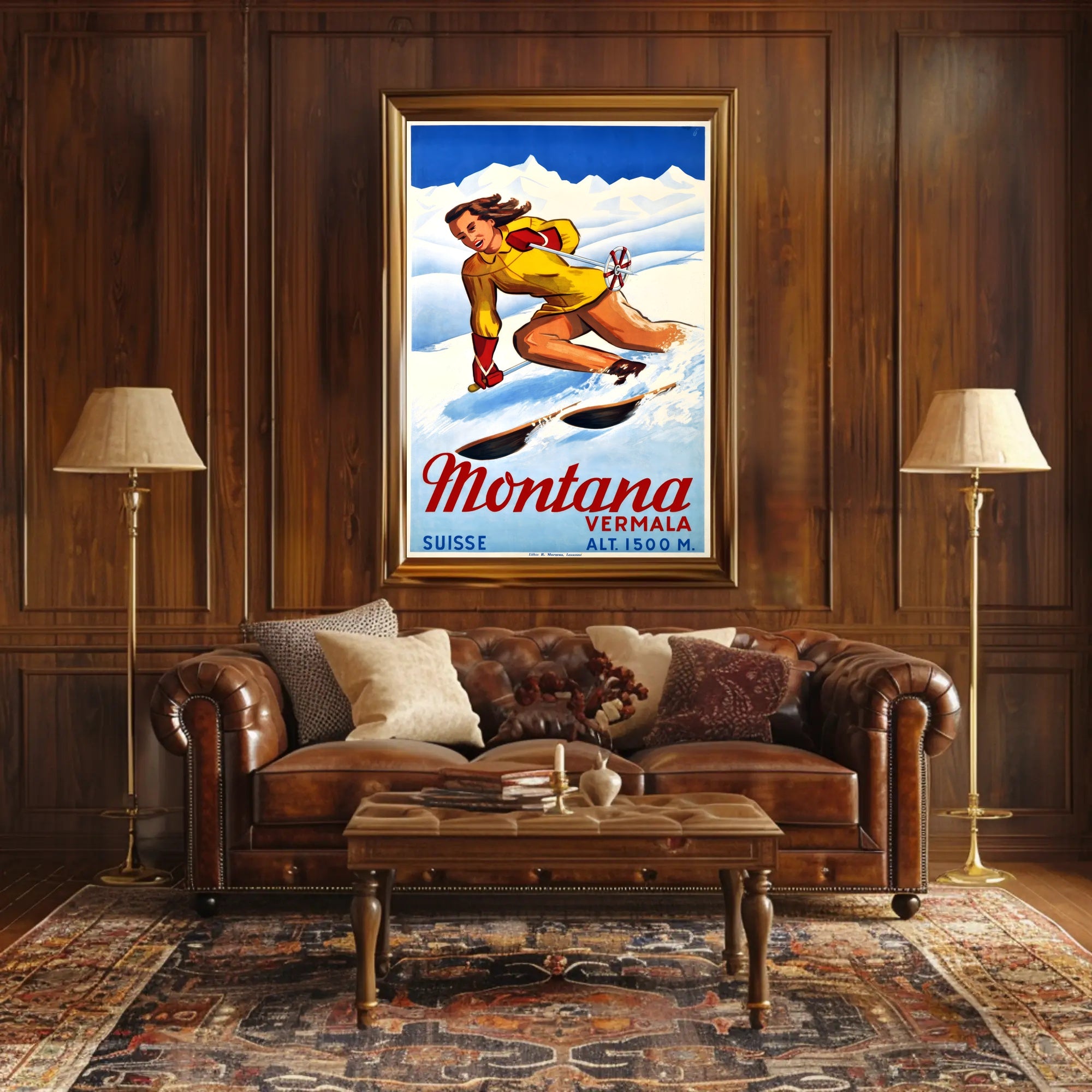 Skiing in Montana, Switzerland Poster PosterGoat