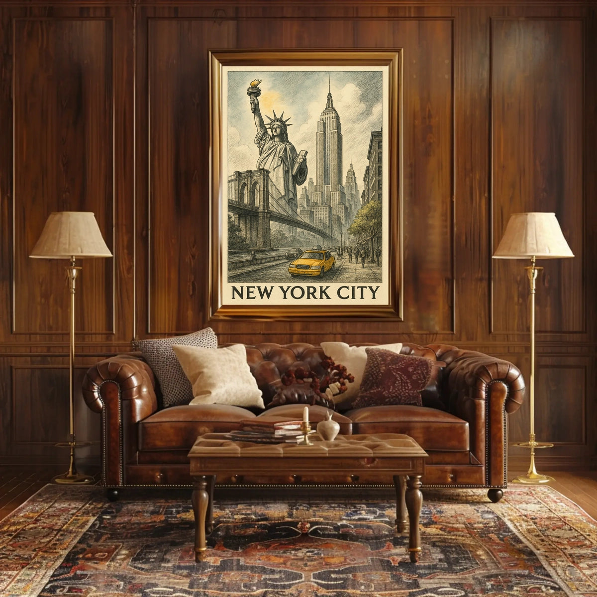 New York City Iconic Skyline Poster Vintage Wall Art