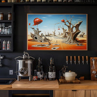 Surreal Desert Dreamscape With Whimsical Fish Objects - Artistic Poster