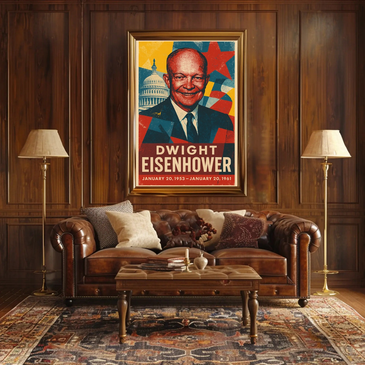 Dwight Eisenhower Patriotic Vintage Art Portrait Retro Eighties Stencil Print HistoryLover Poster
