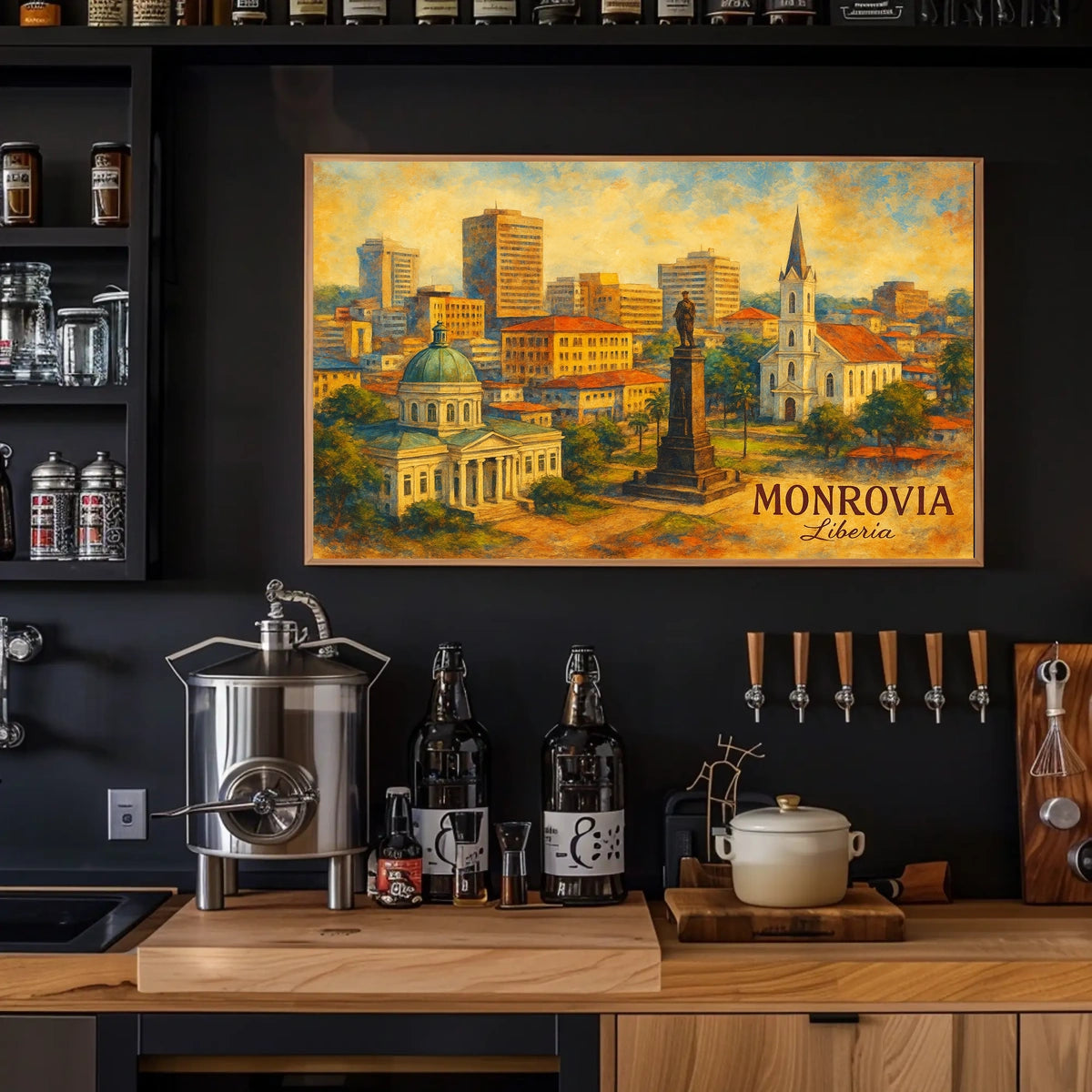 Monrovia Cityscape Realism Poster