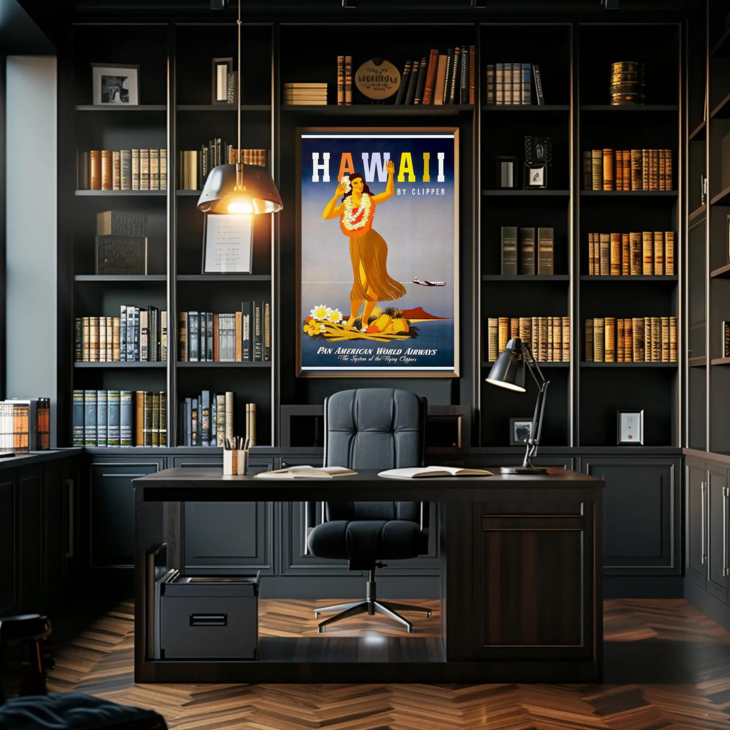 Pan Am Hawaii Hula Dancer Island Sunset Travel Poster