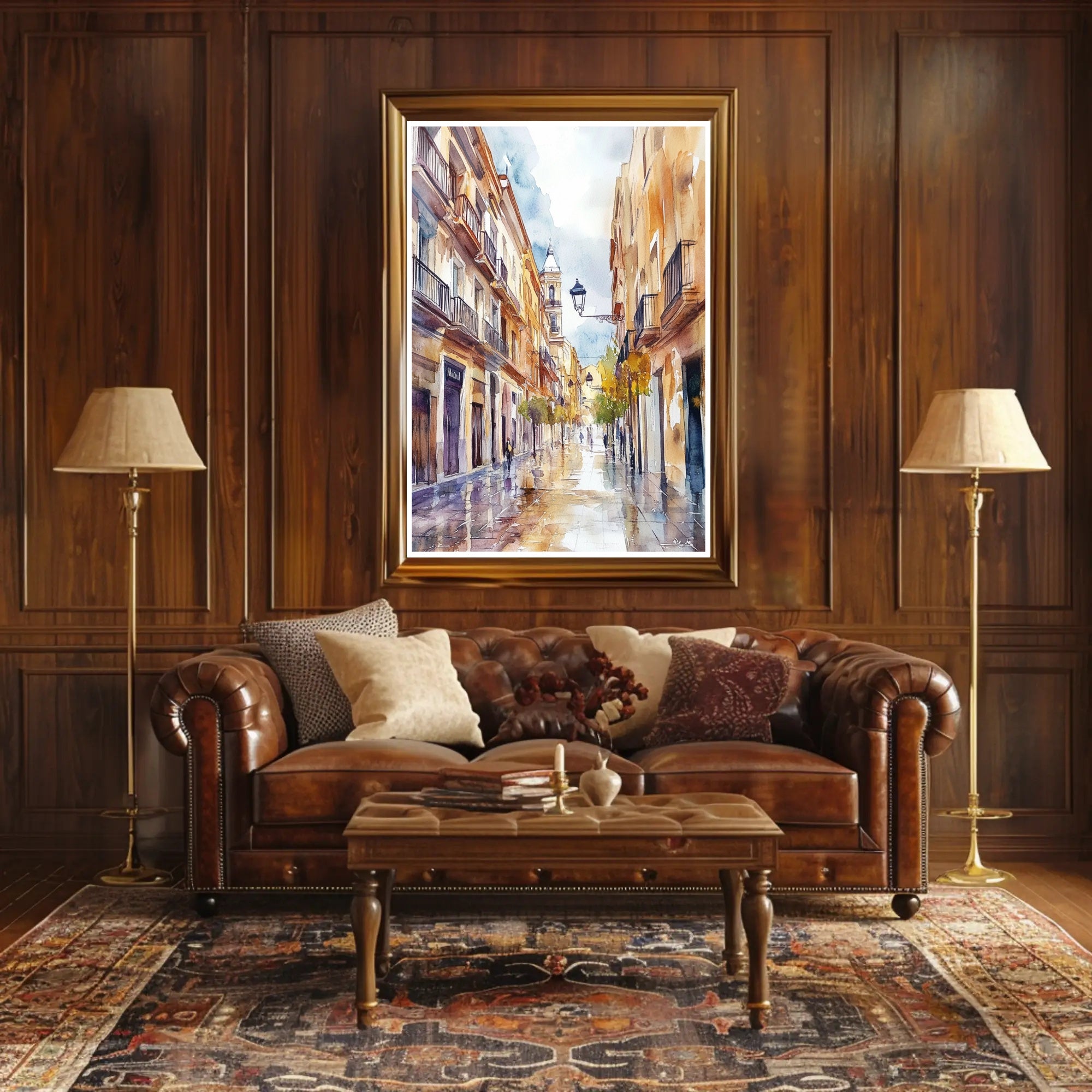 Serene Street in Watercolor Poster PosterGoat