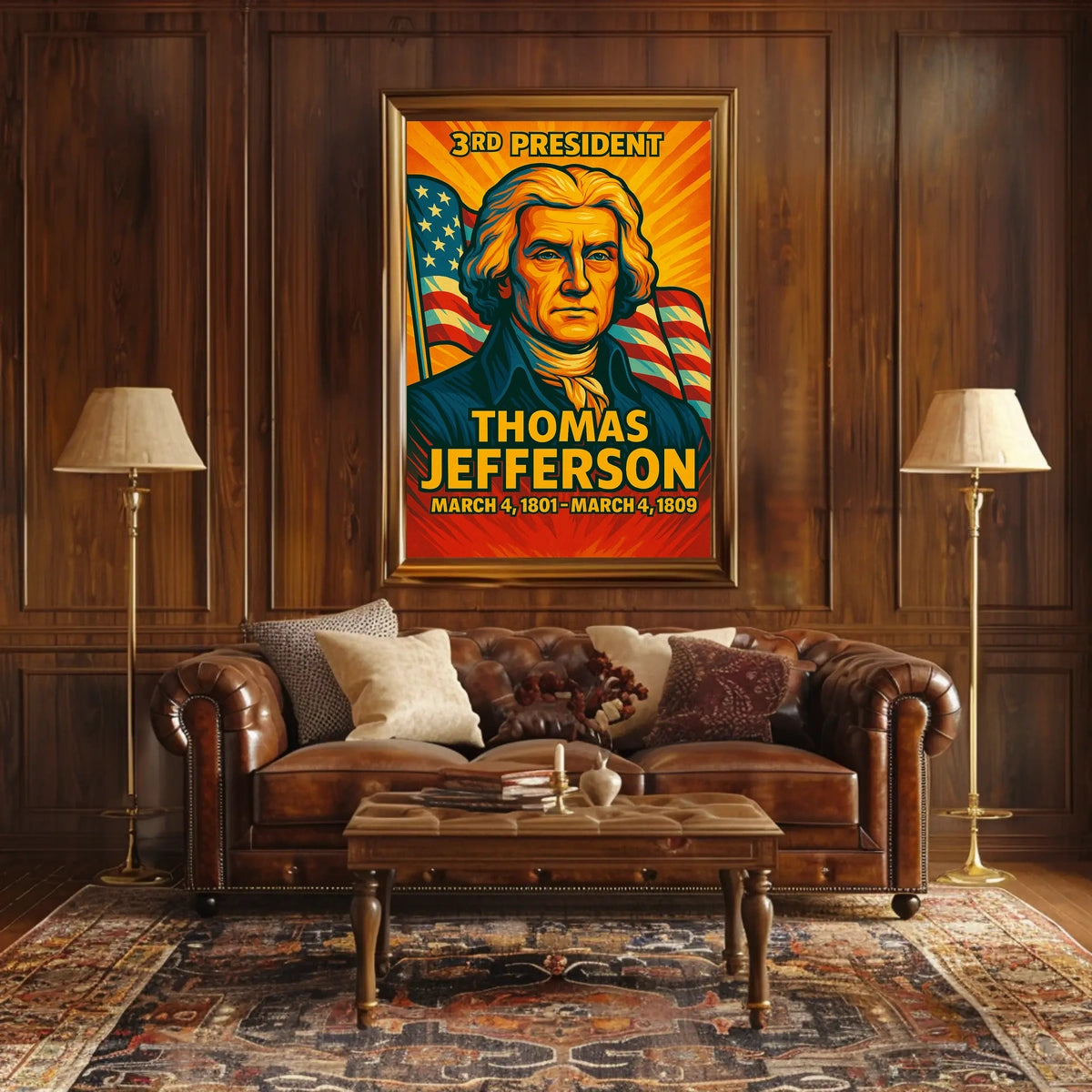 Thomas Jefferson 3rd President of the United States Colorful Comic Book Style Poster