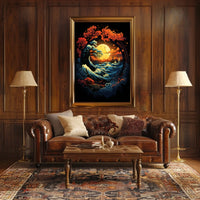 Mystical Moonlit Landscape with Celestial Harmony Poster