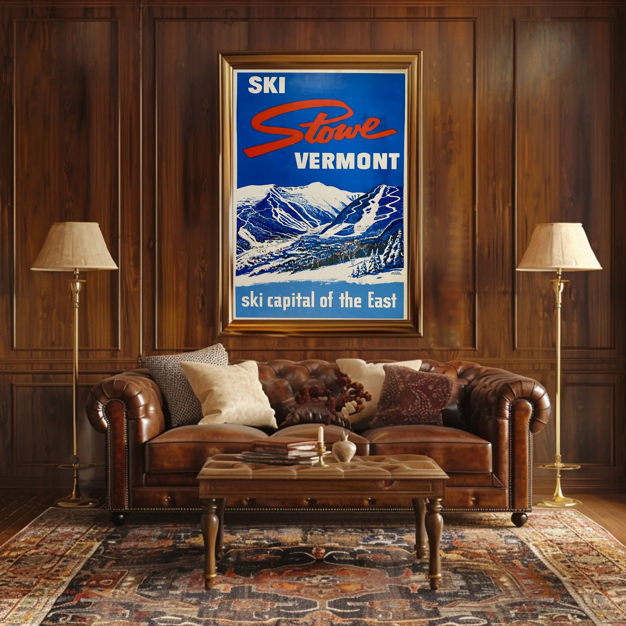 Vintage Ski Adventure in Stowe Travel Poster PosterGoat