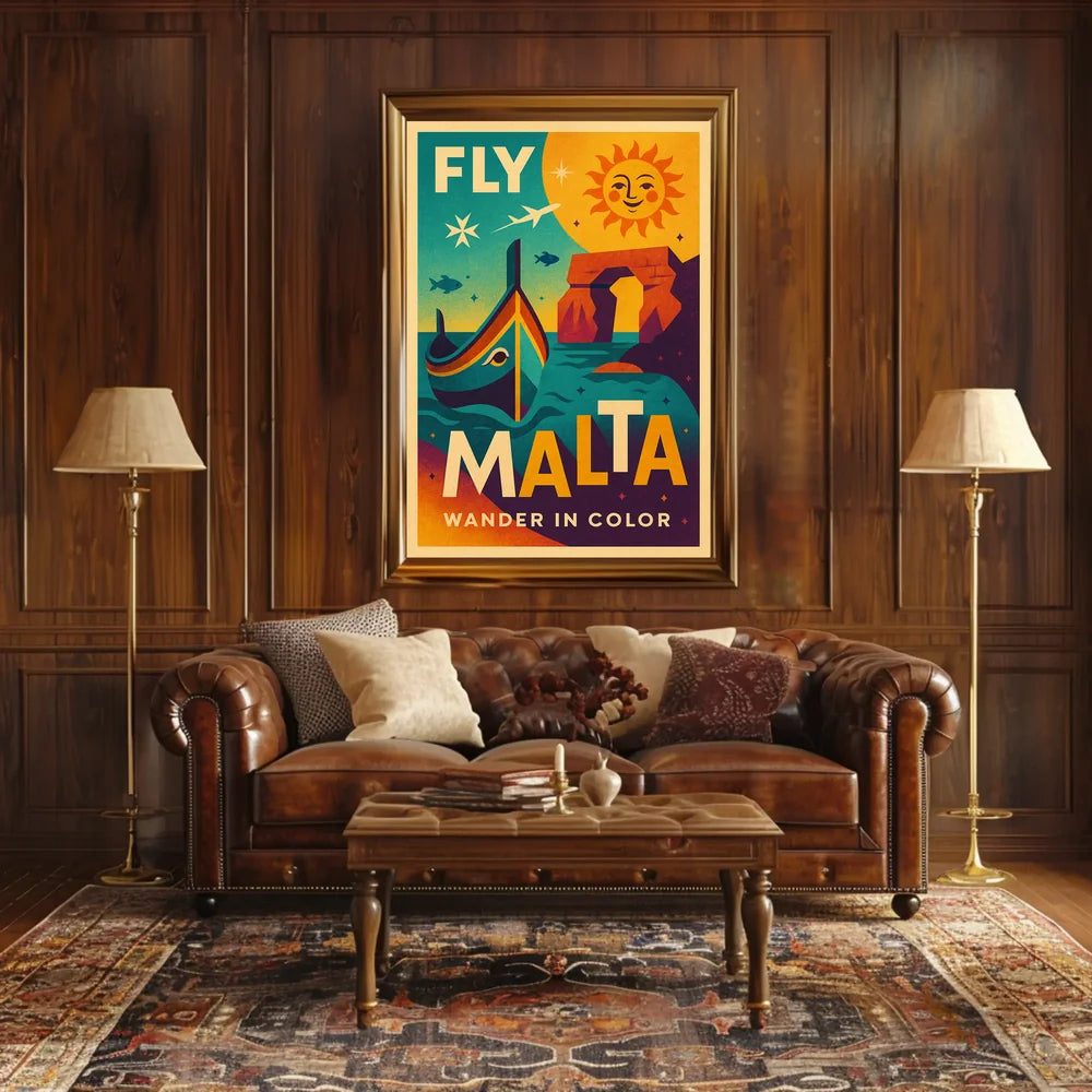 FLY MALTA Vibrant Retro Travel Adventure Poster PosterGoat