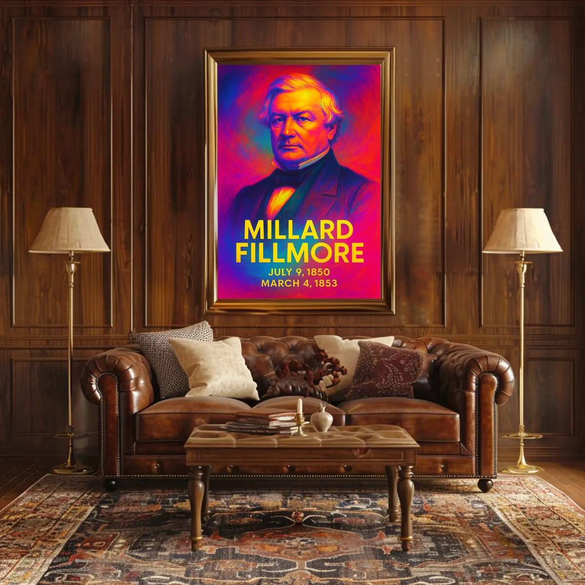 Millard Fillmore 13th President of the United States Neon Gradient Overlay Poster