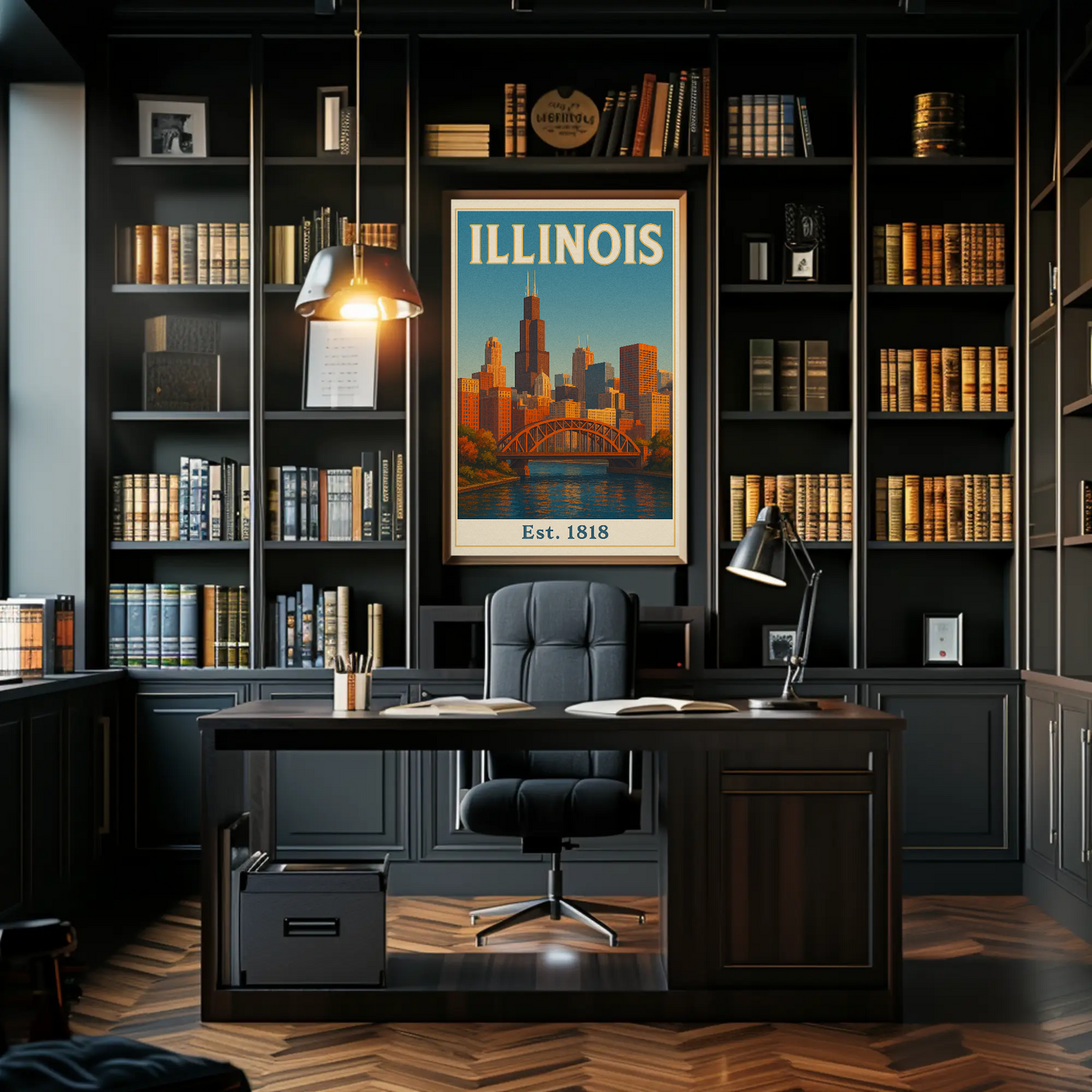 Vintage Inspired Illinois Landmarks and Culture Travel Poster